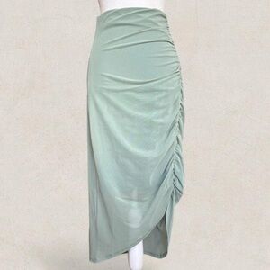 Free People Sage Ruched Asymmetrical Midi Skirt